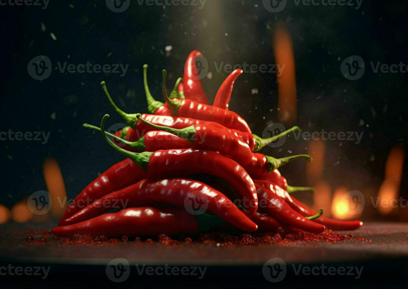 Fresh Red Cayenne Pepper with Water Droplets. Generative AI photo