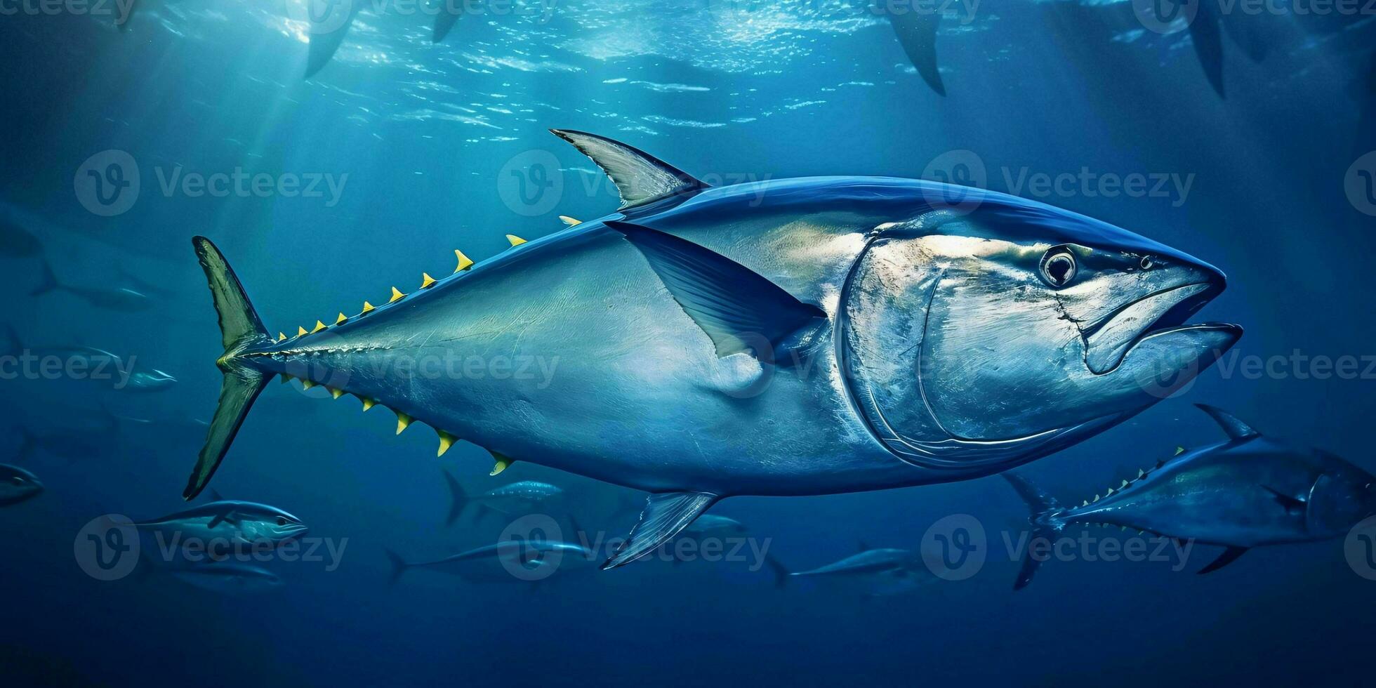 Bluefin Tuna Fish Under The Ocean. Generative AI photo