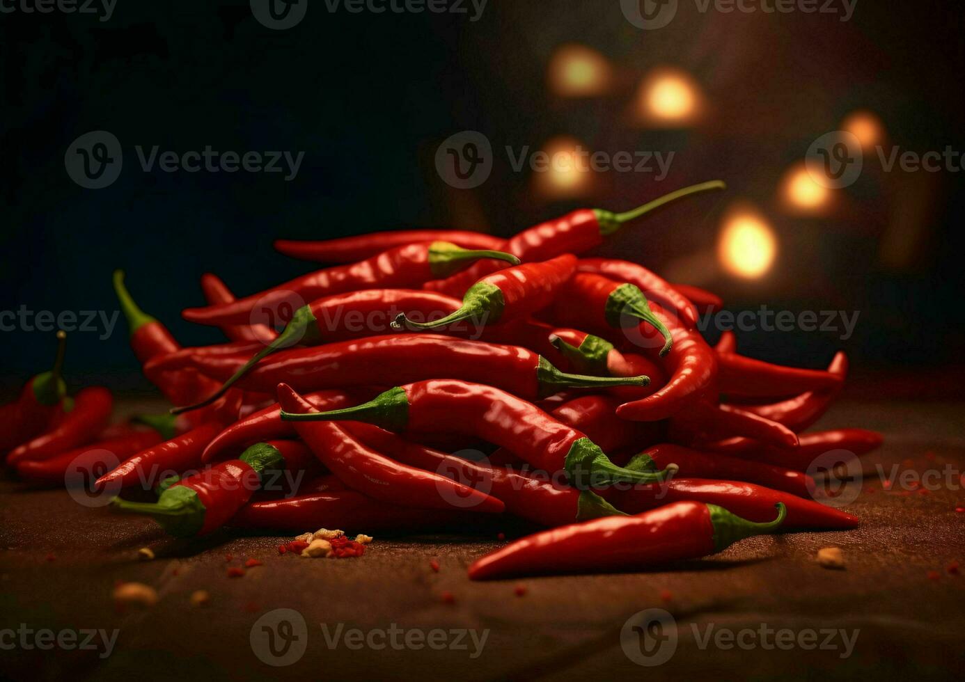 Fresh Red Cayenne Pepper with Water Droplets. Generative AI photo