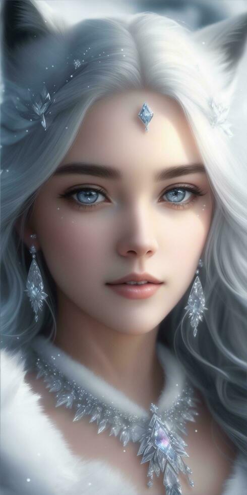 Beautiful White Fox Demon Queen Wallpaper Ai Generative photo