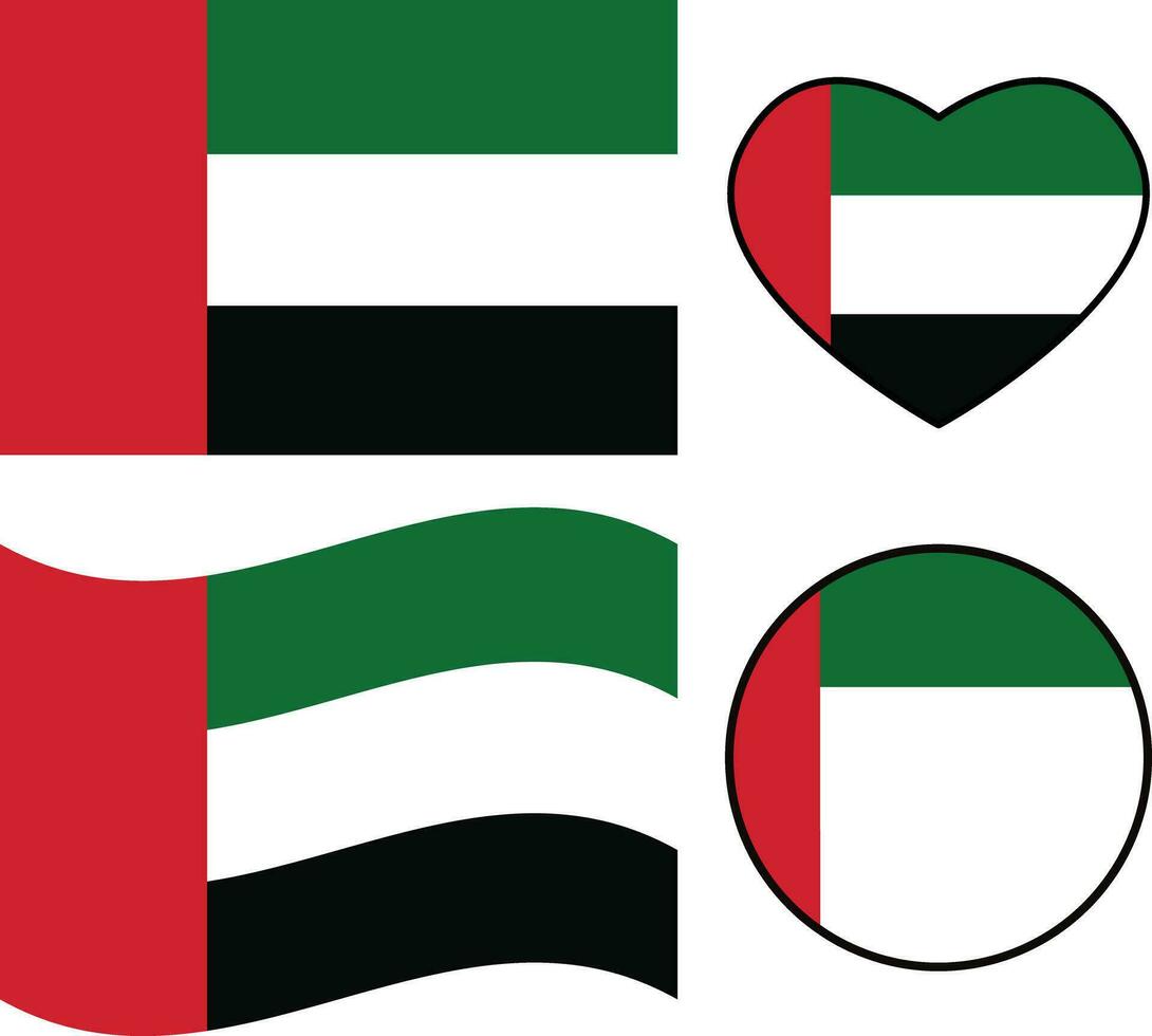 unido árabe emiratos bandera icono. ondulación bandera de unido árabe emiratos corazón unido árabe emiratos bandera. redondo unido árabe emiratos bandera. plano estilo. vector