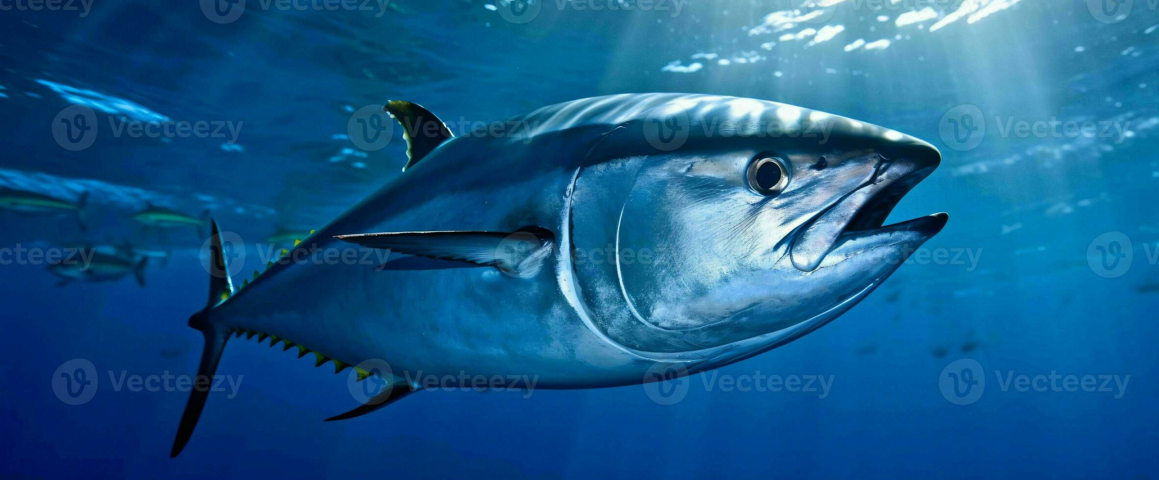 Bluefin Tuna Fish Under The Ocean. Generative AI photo