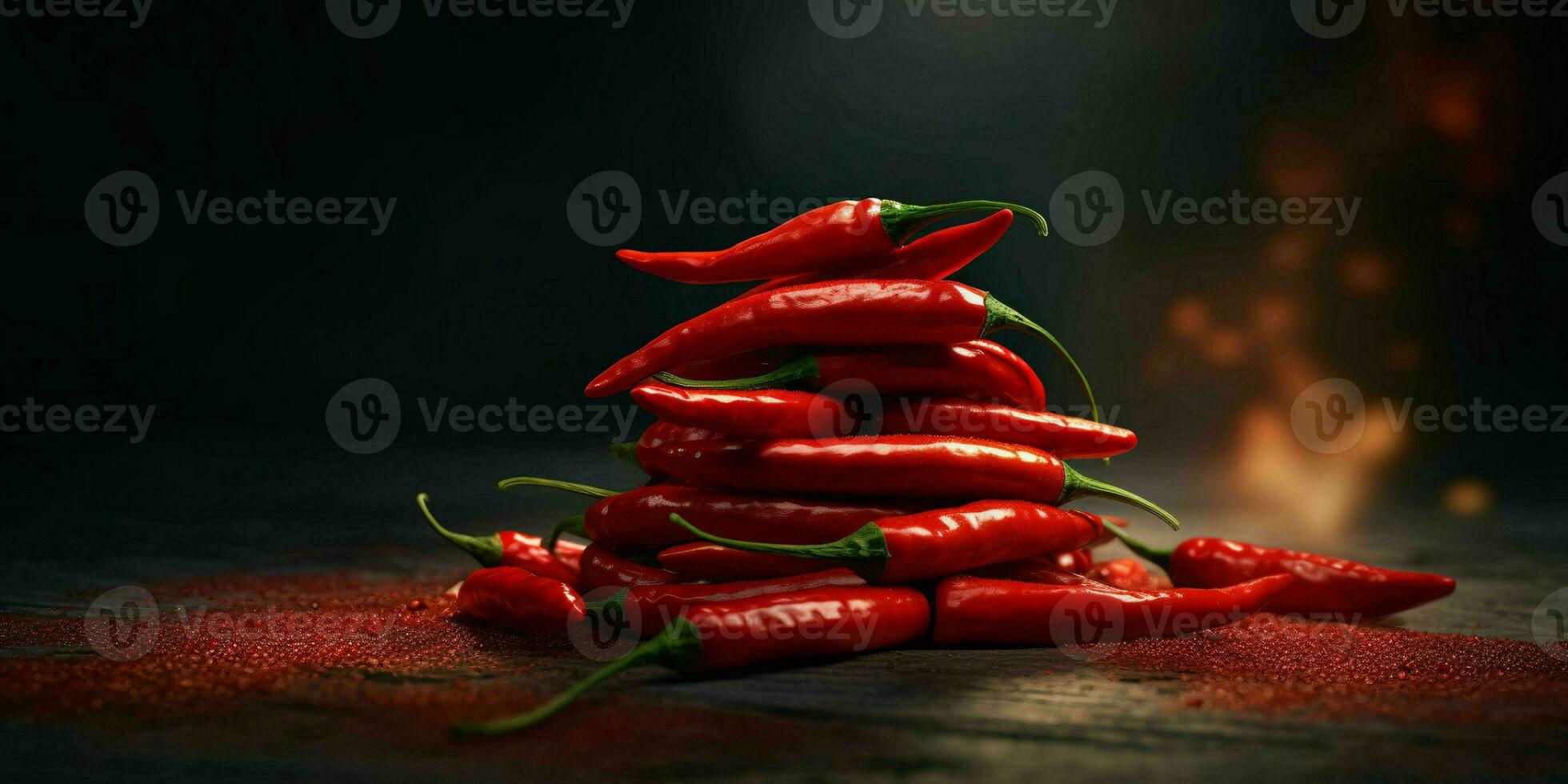 Fresh Red Cayenne Pepper with Water Droplets. Generative AI photo