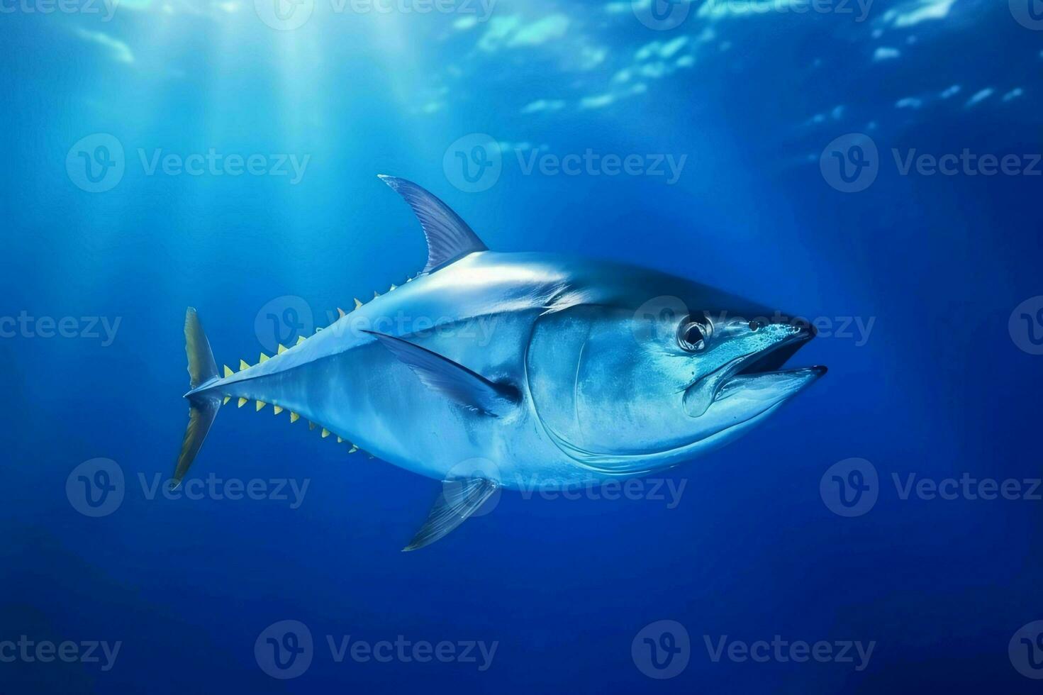 Bluefin Tuna Fish Under The Ocean. Generative AI photo