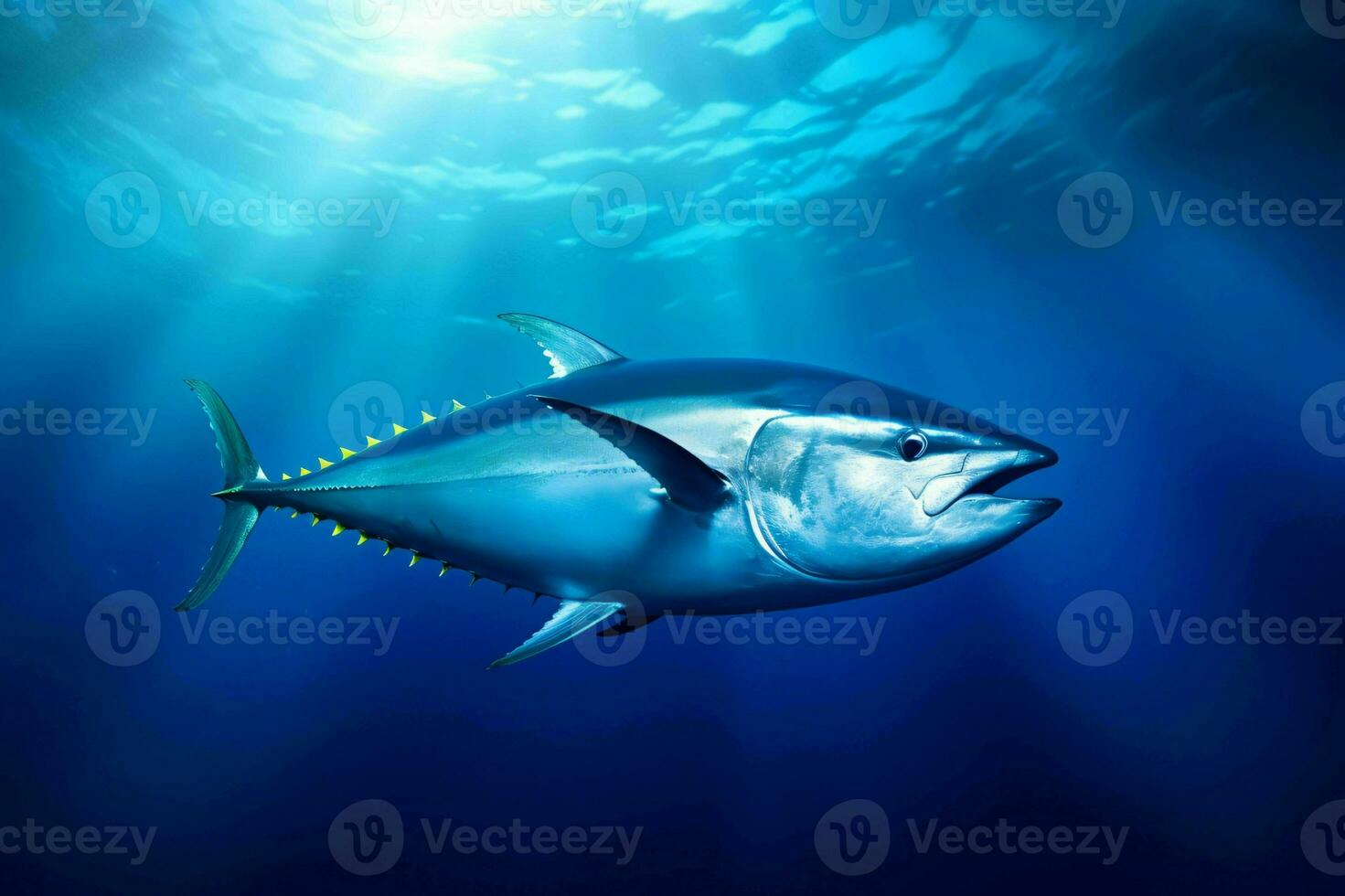 Bluefin Tuna Fish Under The Ocean. Generative AI photo