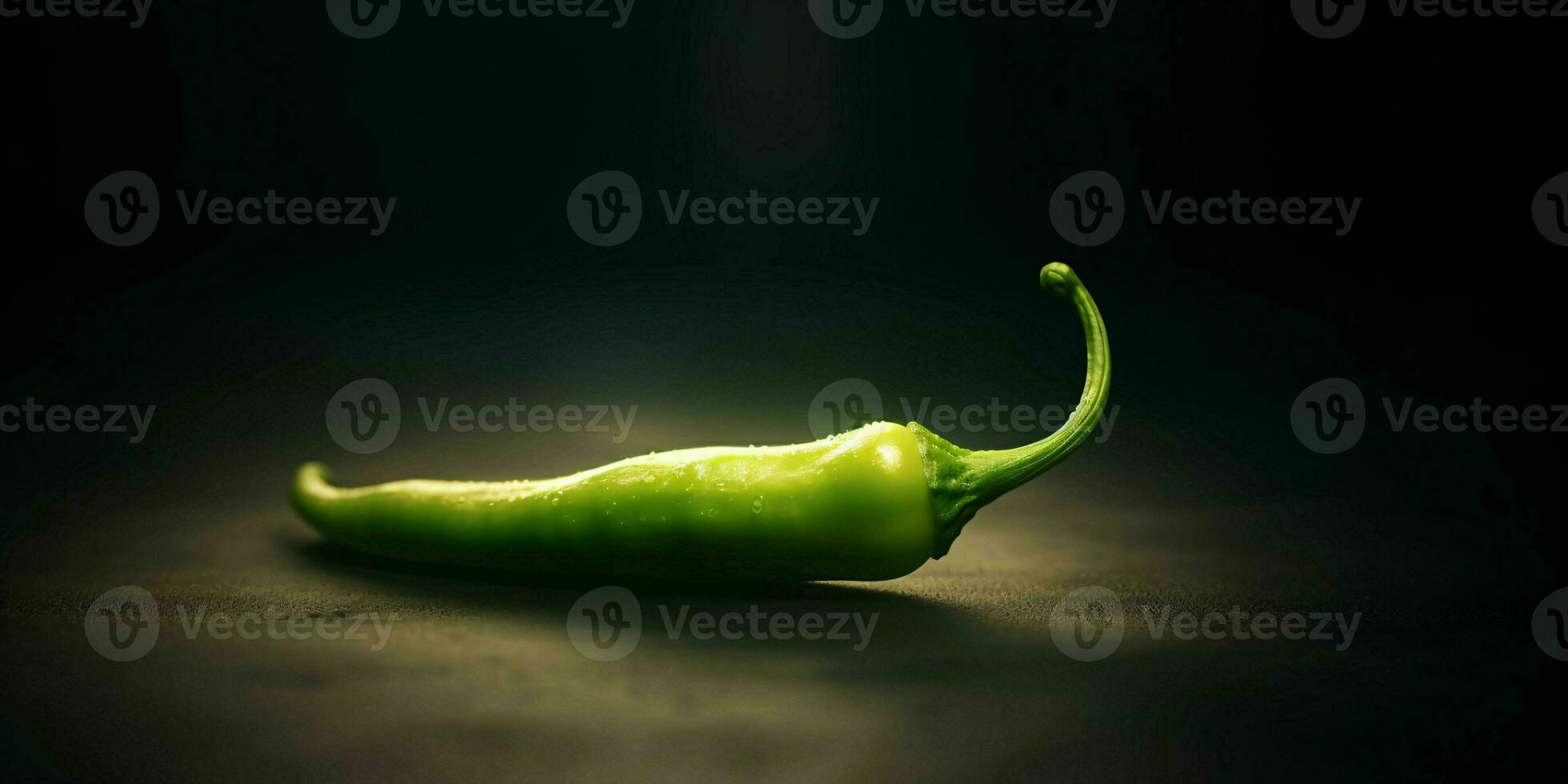 Fresh Green Cayenne Pepper with Water Droplets. Generative AI photo