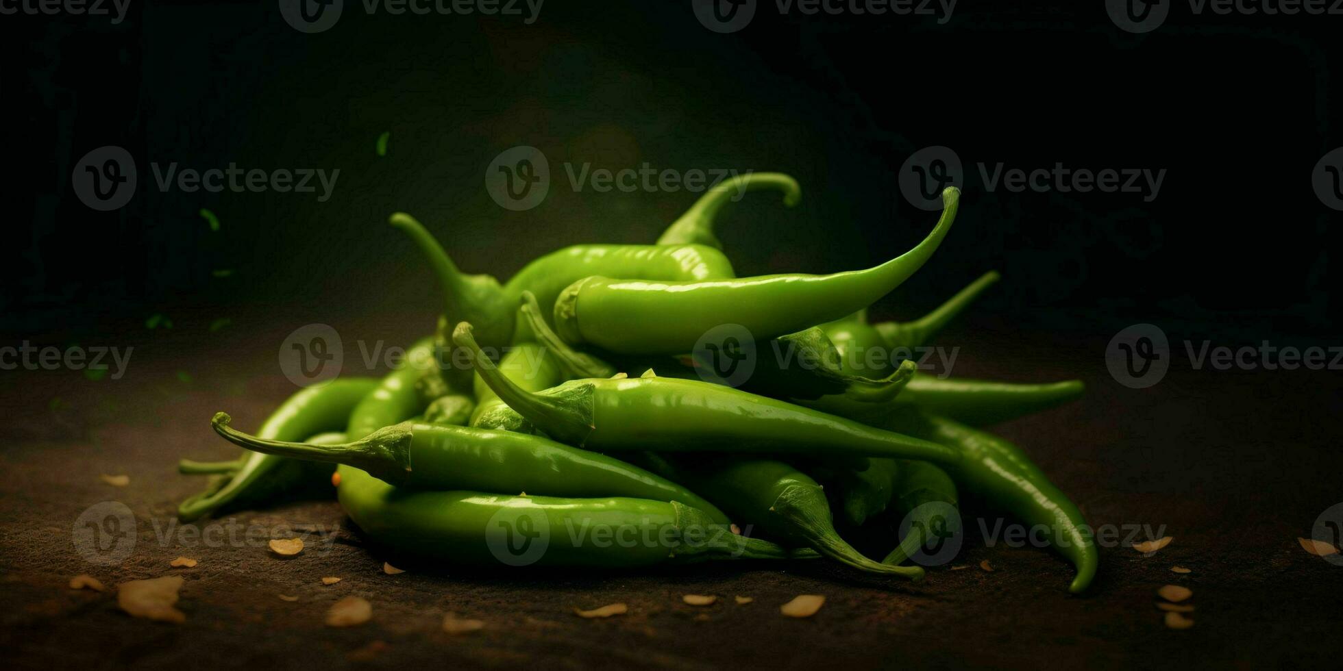 Fresh Green Cayenne Pepper with Water Droplets. Generative AI photo