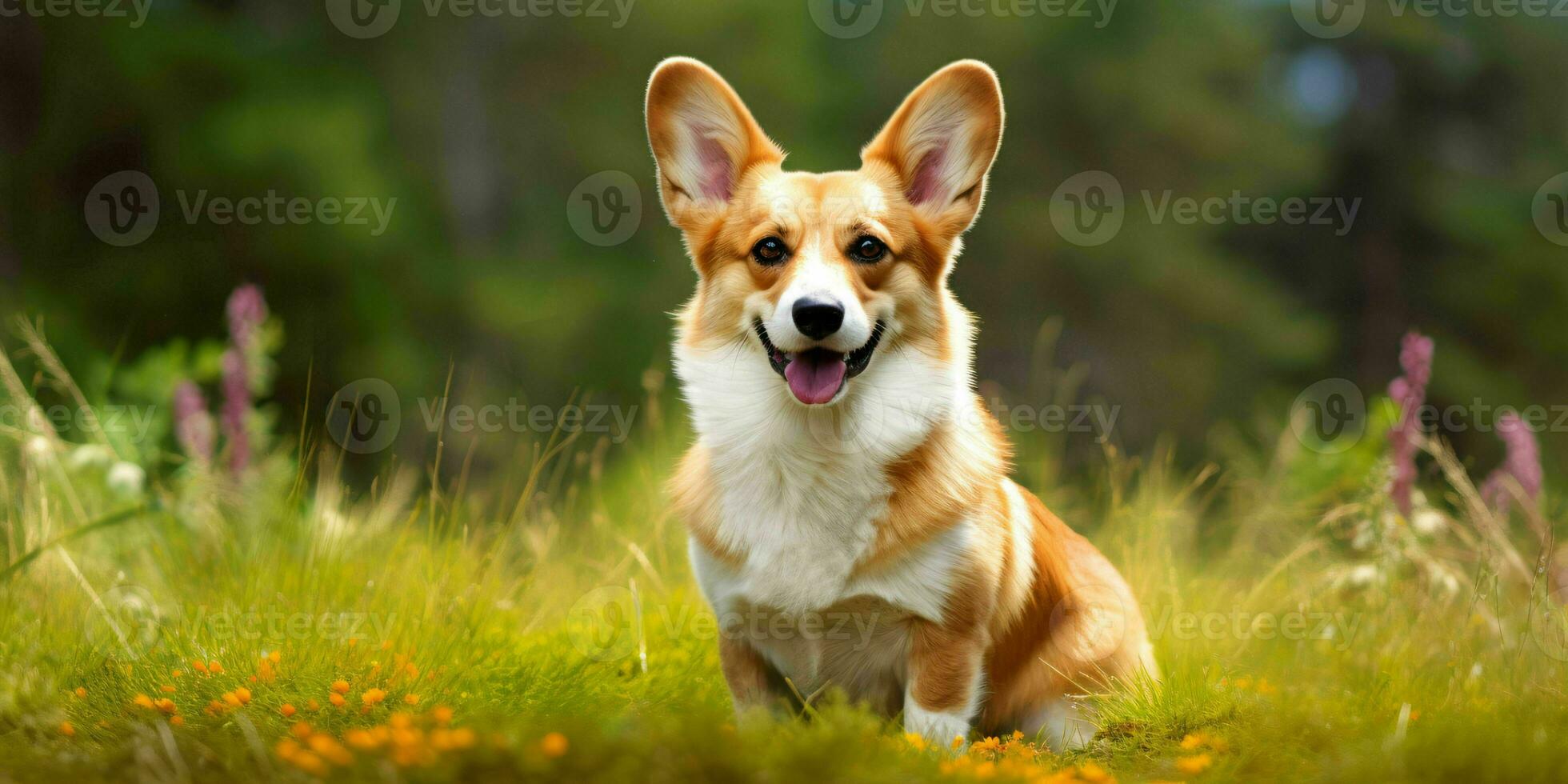 Welsh Corgi Dog on Grass Background. Portrait of Cute Dog in The Park ...