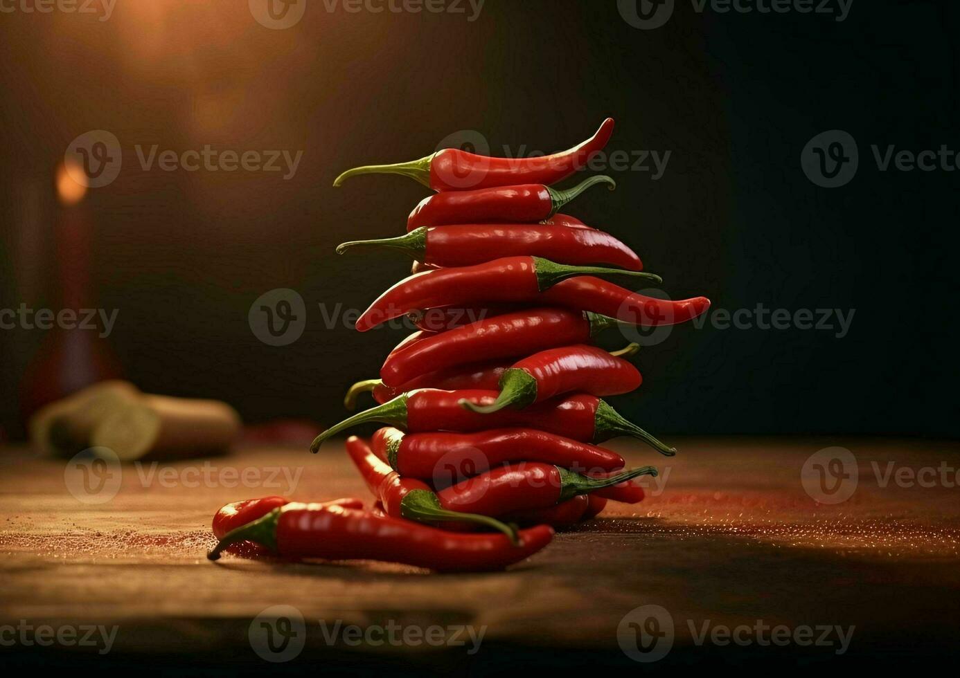 Fresh Red Cayenne Pepper with Water Droplets. Generative AI photo