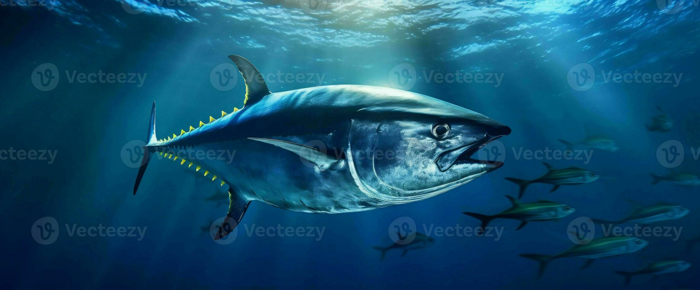 Bluefin Tuna Fish Under The Ocean. Generative AI photo