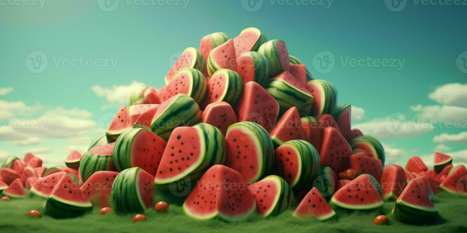 Sliced Watermelons Background. Heap of Watermelons. Generative AI photo