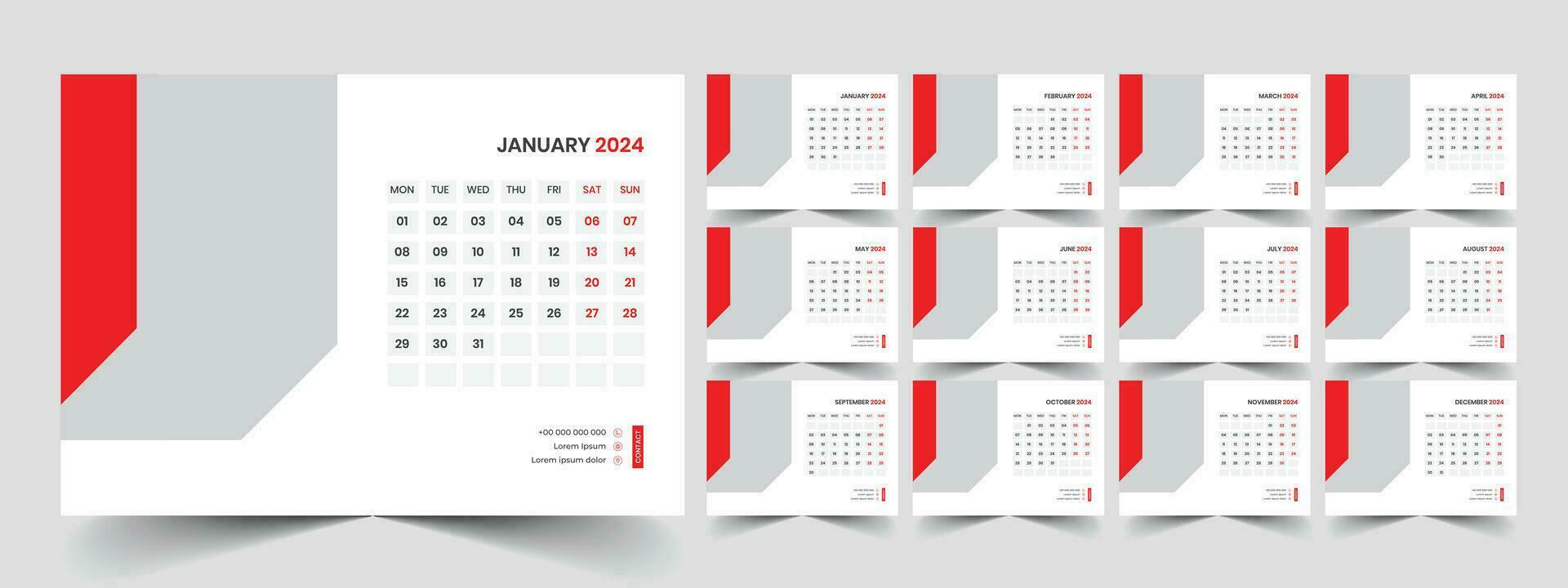 Desk Calendar Template 2024 vector