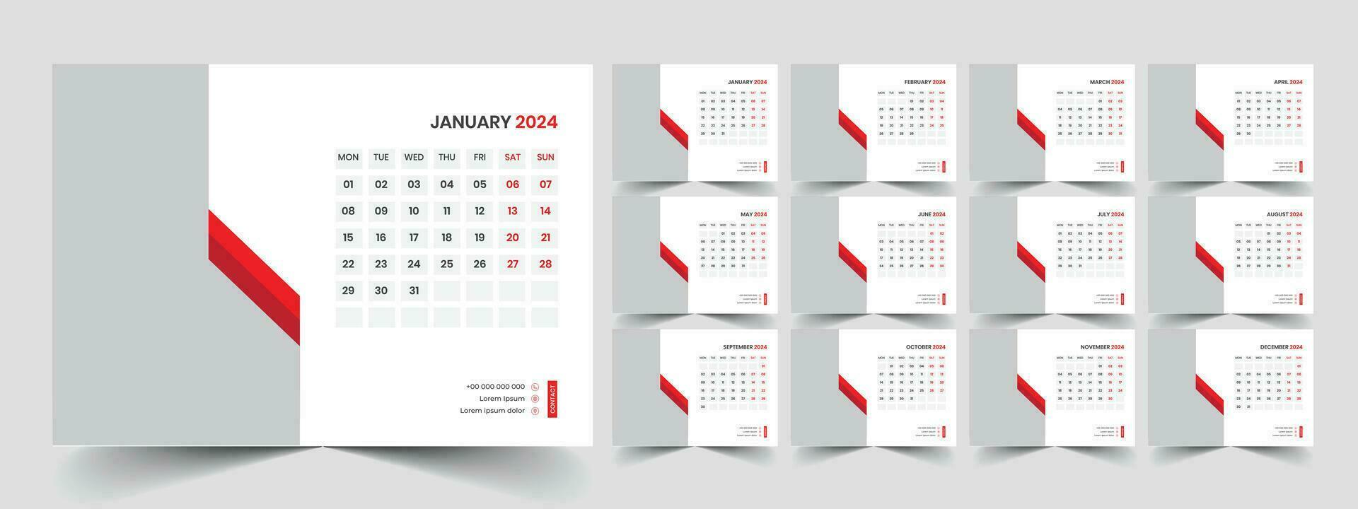 Desk Calendar Template 2024 vector