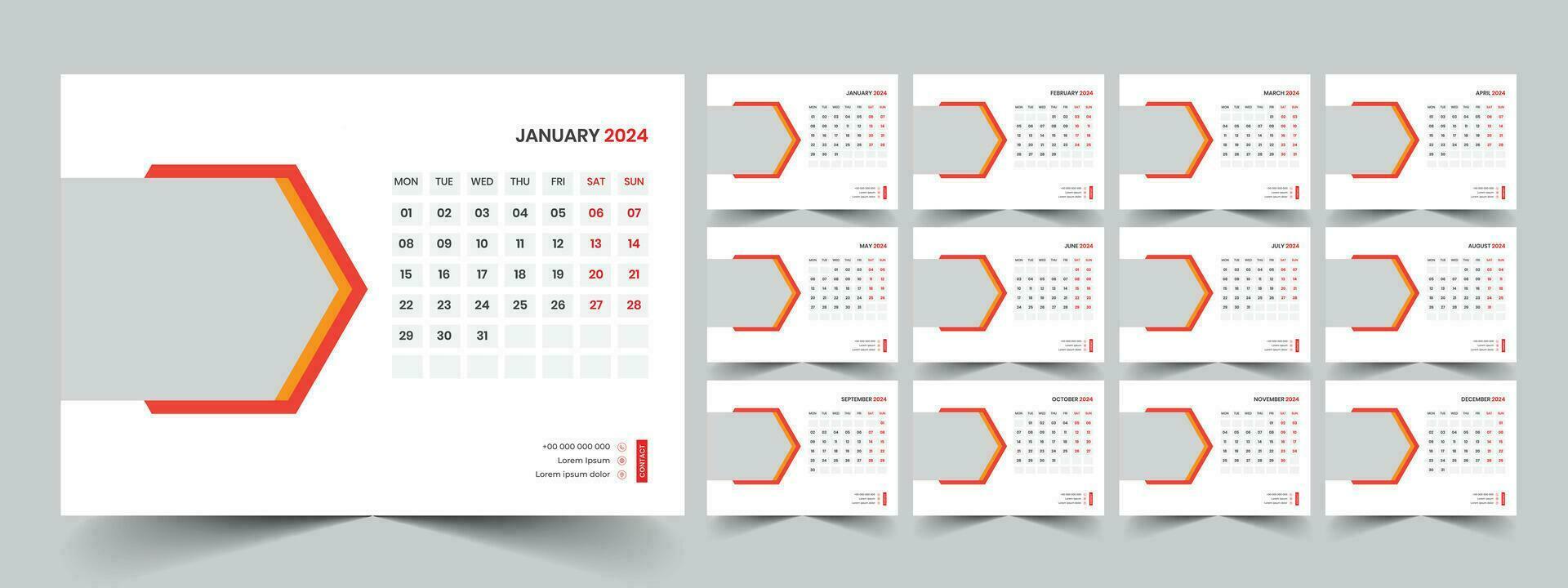 Desk Calendar Template 2024 vector
