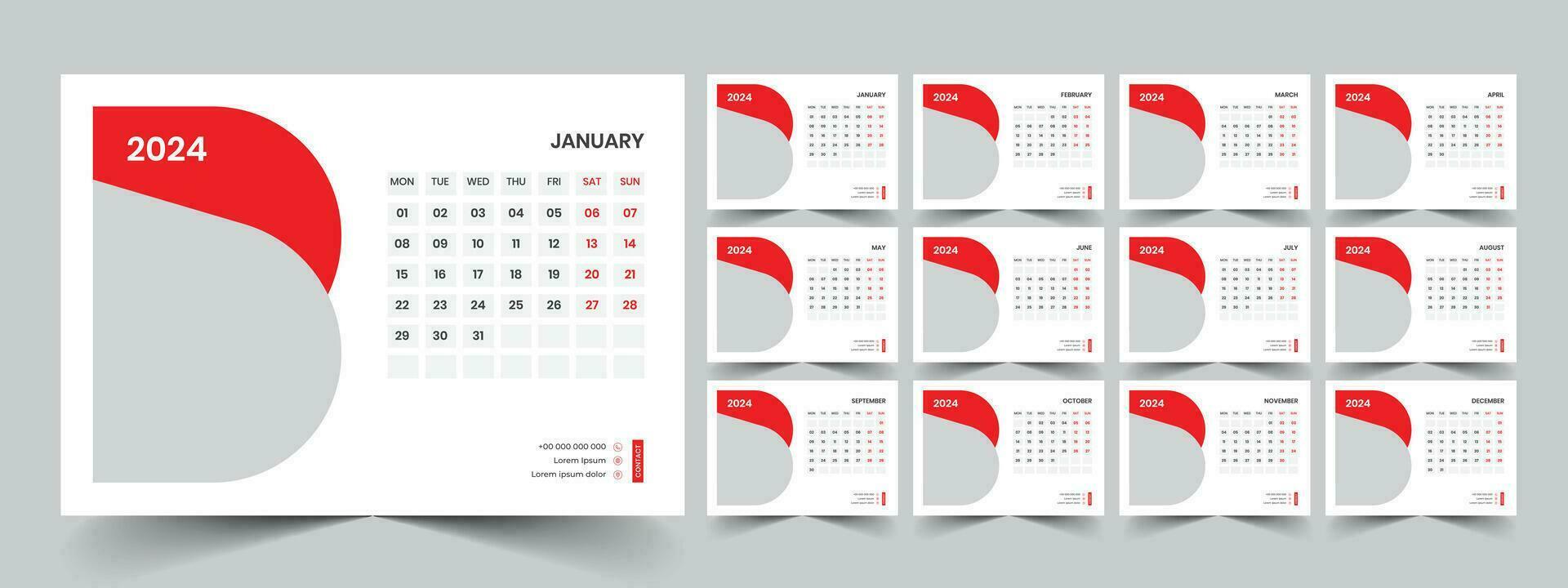 Desk Calendar Template 2024 vector