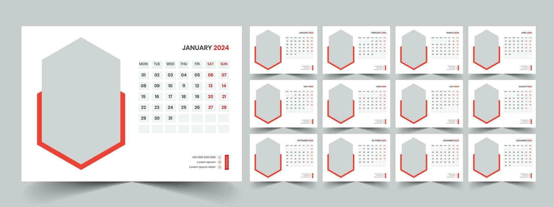 Desk Calendar Template 2024 vector