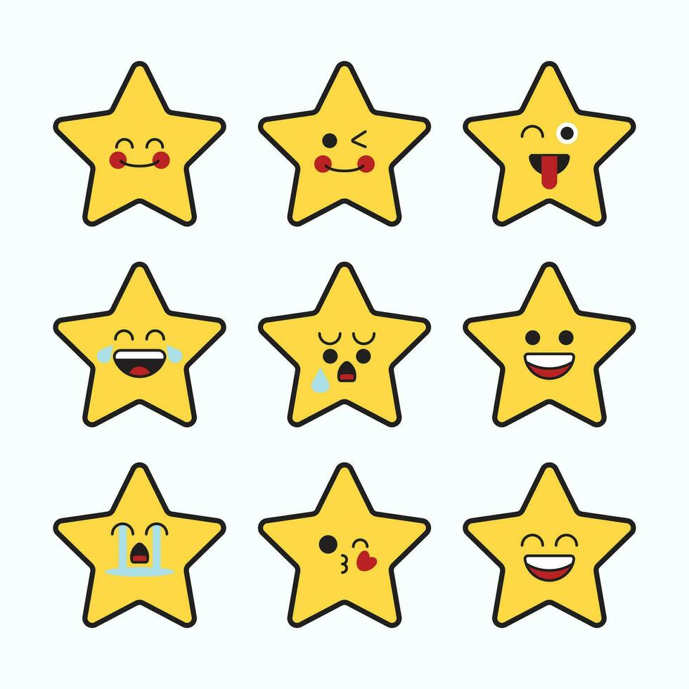 Cute star emoticons icons set. vector