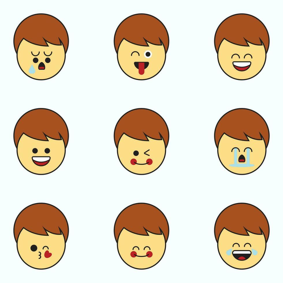 Boy face emoticons icon set. vector