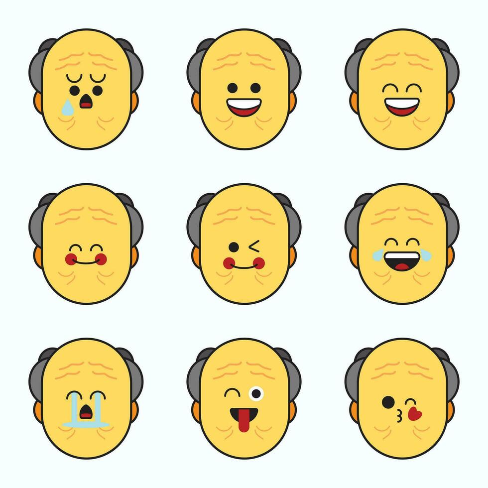 Grandpa face emoticon icon set. vector