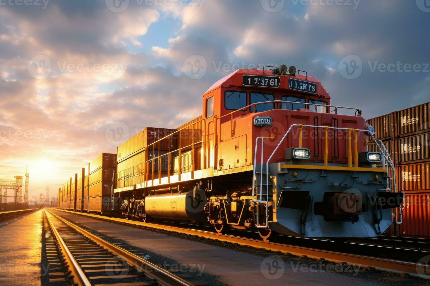 Global business of Container Cargo freight train. Generative AI photo