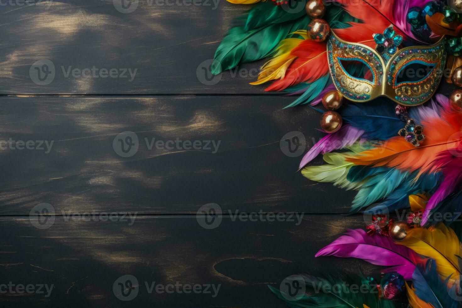 Colorful carnival parade at tropical New Years eve background with empty space for text photo