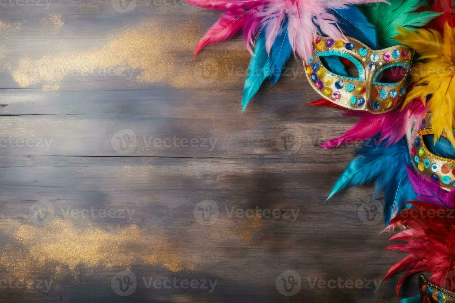 Colorful carnival parade at tropical New Years eve background with empty space for text photo