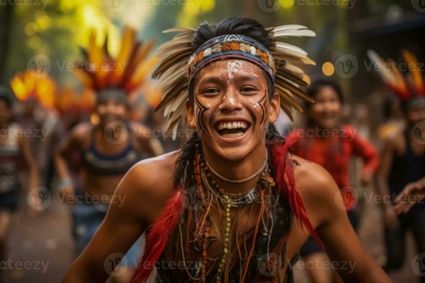 Indigenous tribal community rejoicing in traditional New Years dances and customs photo