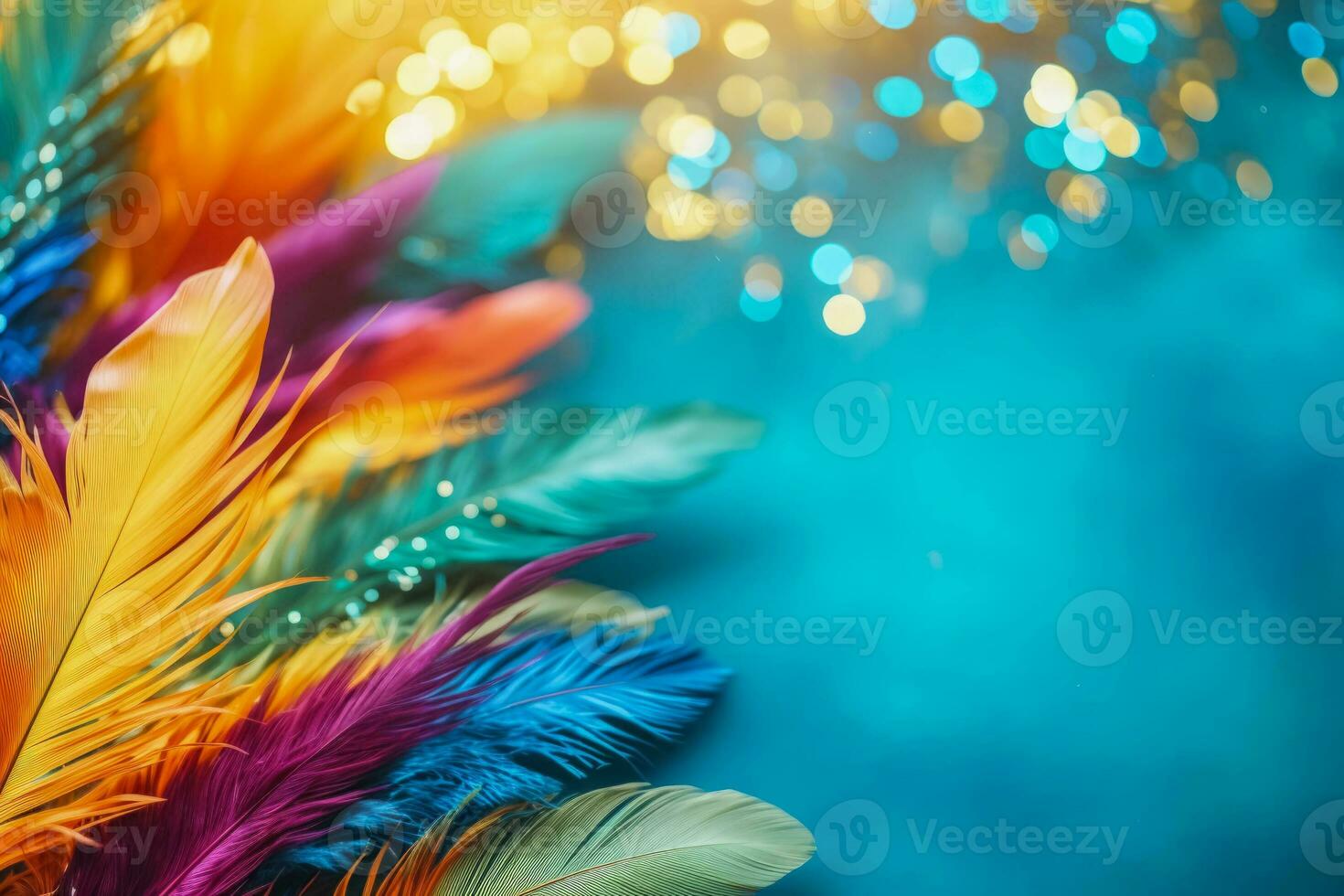 Colorful carnival parade at tropical New Years eve background with empty space for text photo