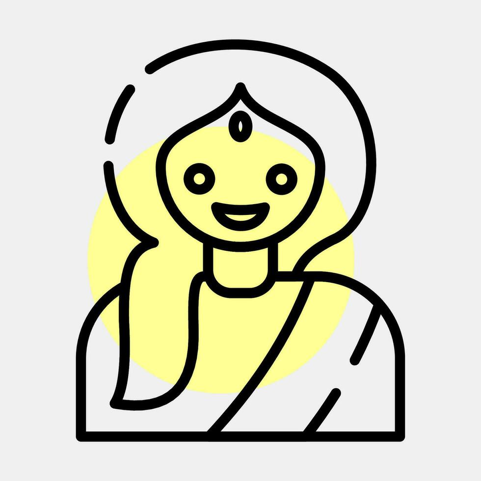 Icon indian girl. Diwali celebration elements. Icons in color spot style. Good for prints, posters, logo, decoration, infographics, etc. vector