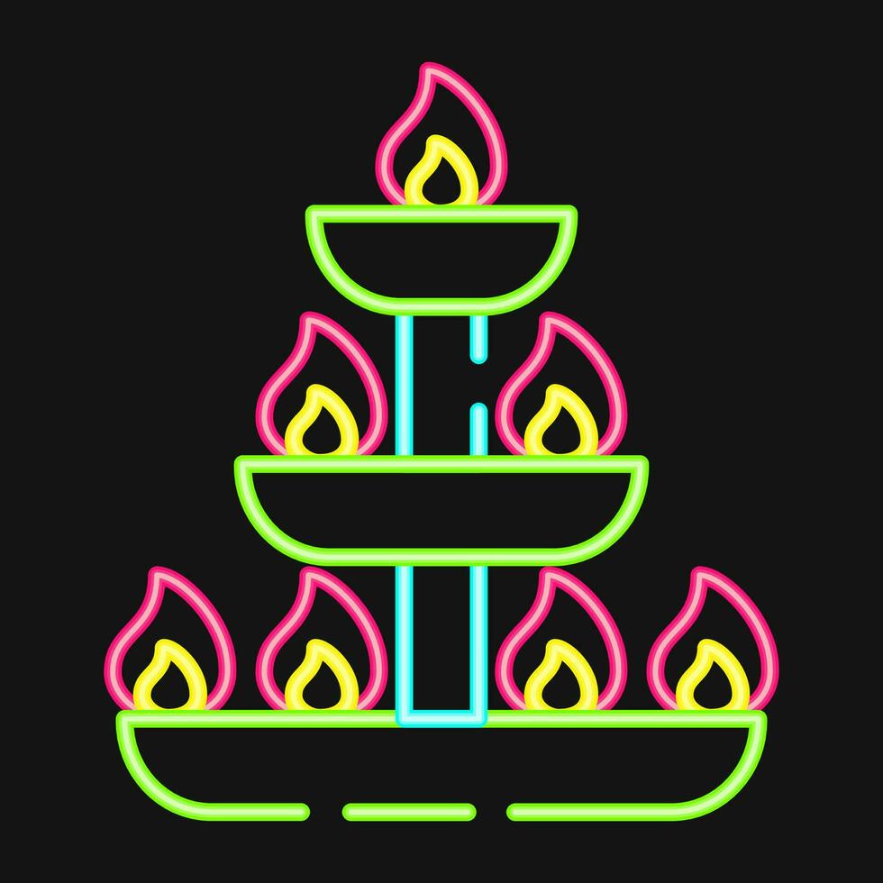 icono velas diwali celebracion elementos. íconos en neón estilo. bueno para huellas dactilares, carteles, logo, decoración, infografía, etc. vector