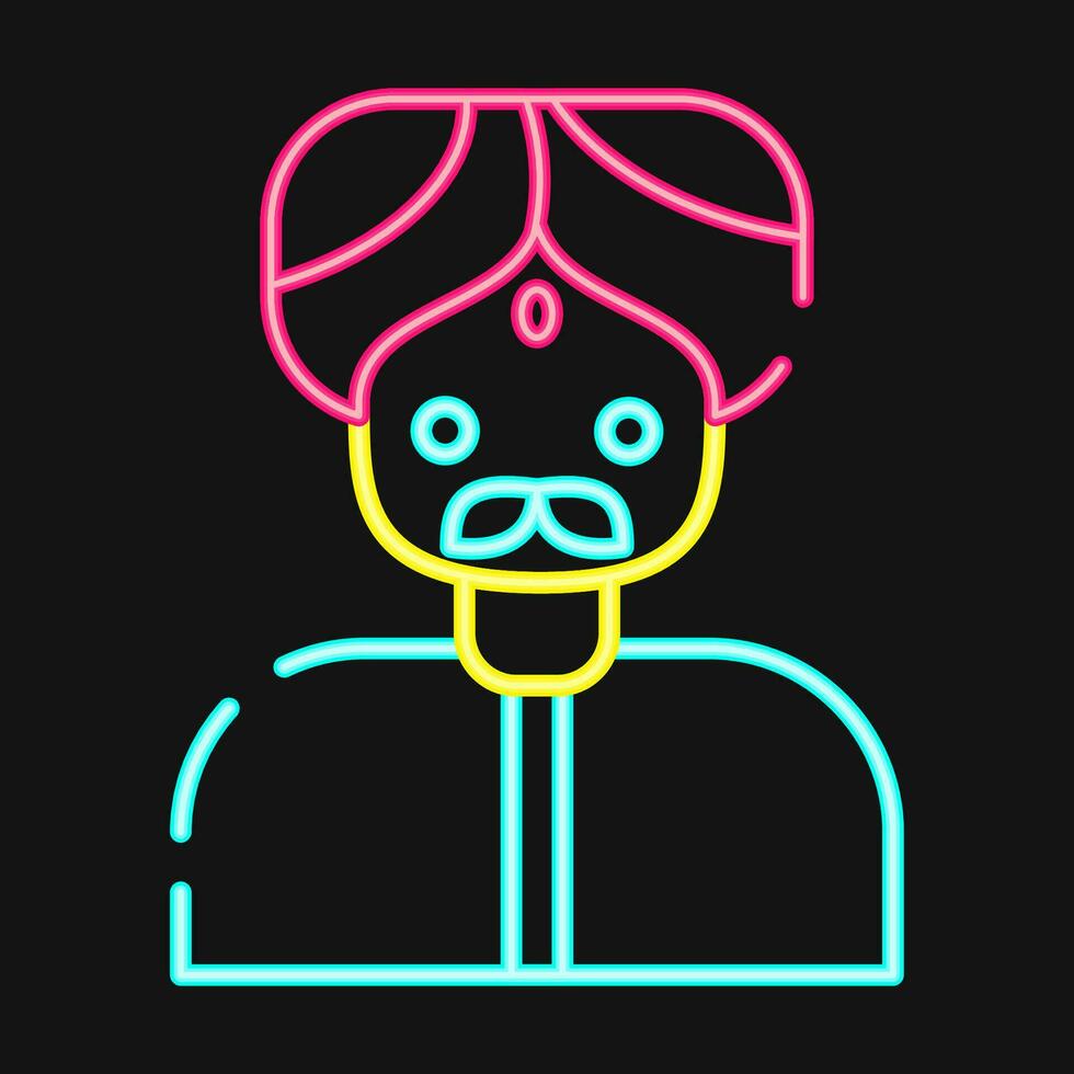 Icon indian man. Diwali celebration elements. Icons in neon style. Good for prints, posters, logo, decoration, infographics, etc. vector