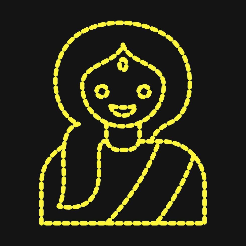 icono indio muchacha. diwali celebracion elementos. íconos en punteado estilo. bueno para huellas dactilares, carteles, logo, decoración, infografía, etc. vector