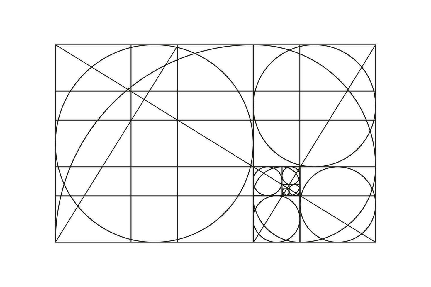 Golden ratio template. Method golden section. Golden proportions. Fibonacci array, numbers. Eps. Vector illustration.