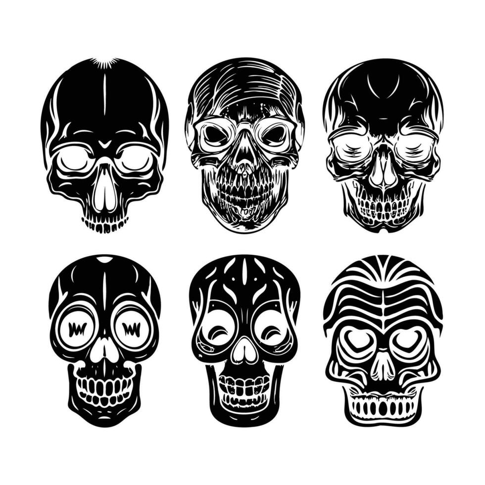 Drawing of silhouette human skulls. vector