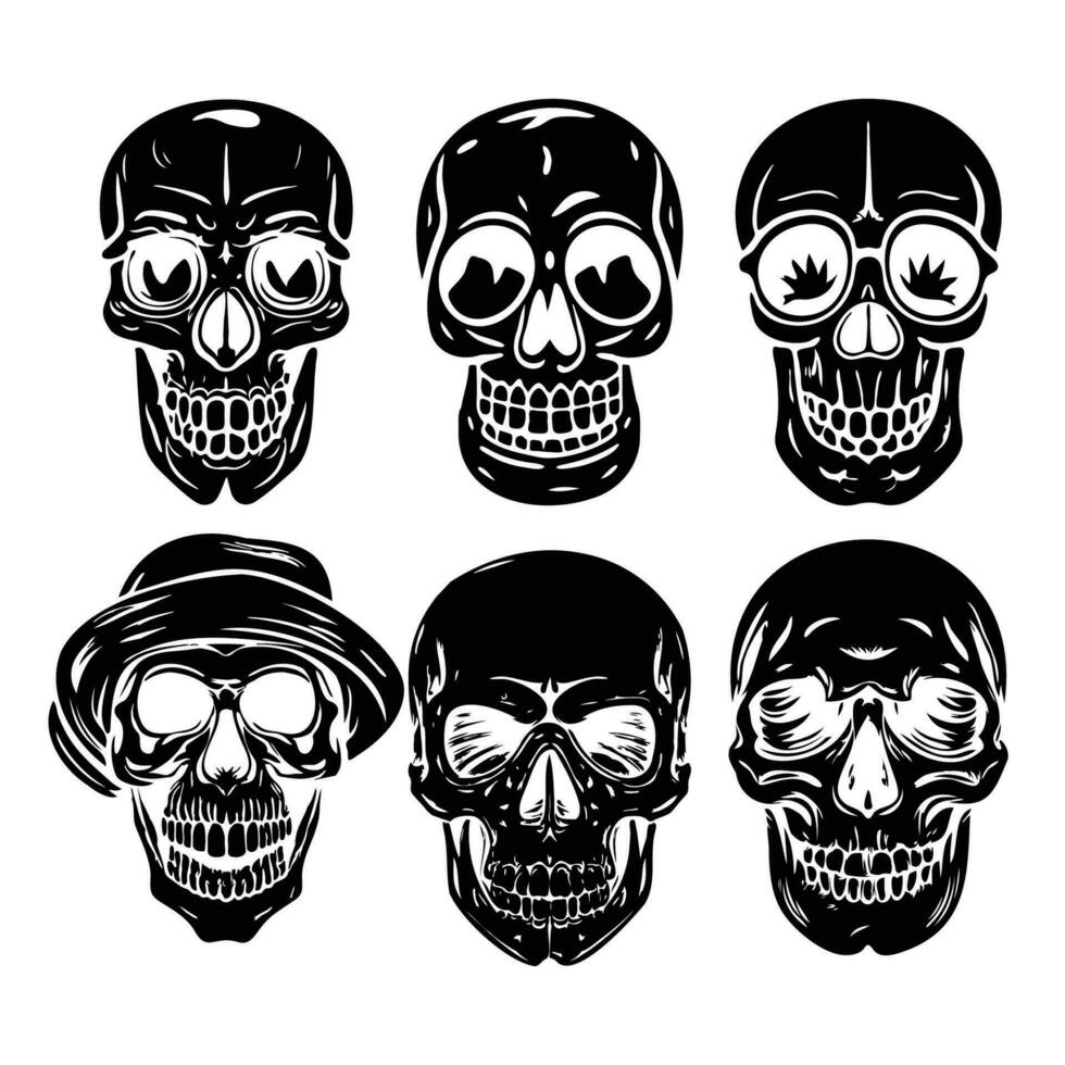 Drawing of silhouette human skulls. vector