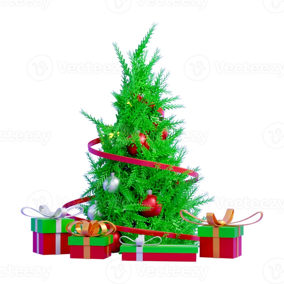 3d Christmas tree with light and ball png