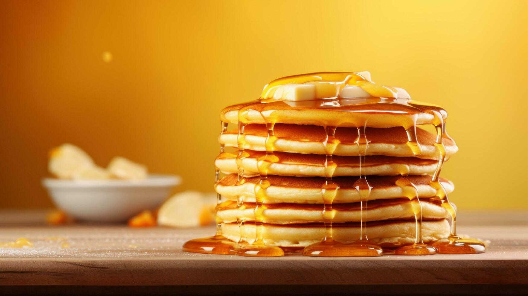 hot pancakes with copy space in the style of minimalist photo