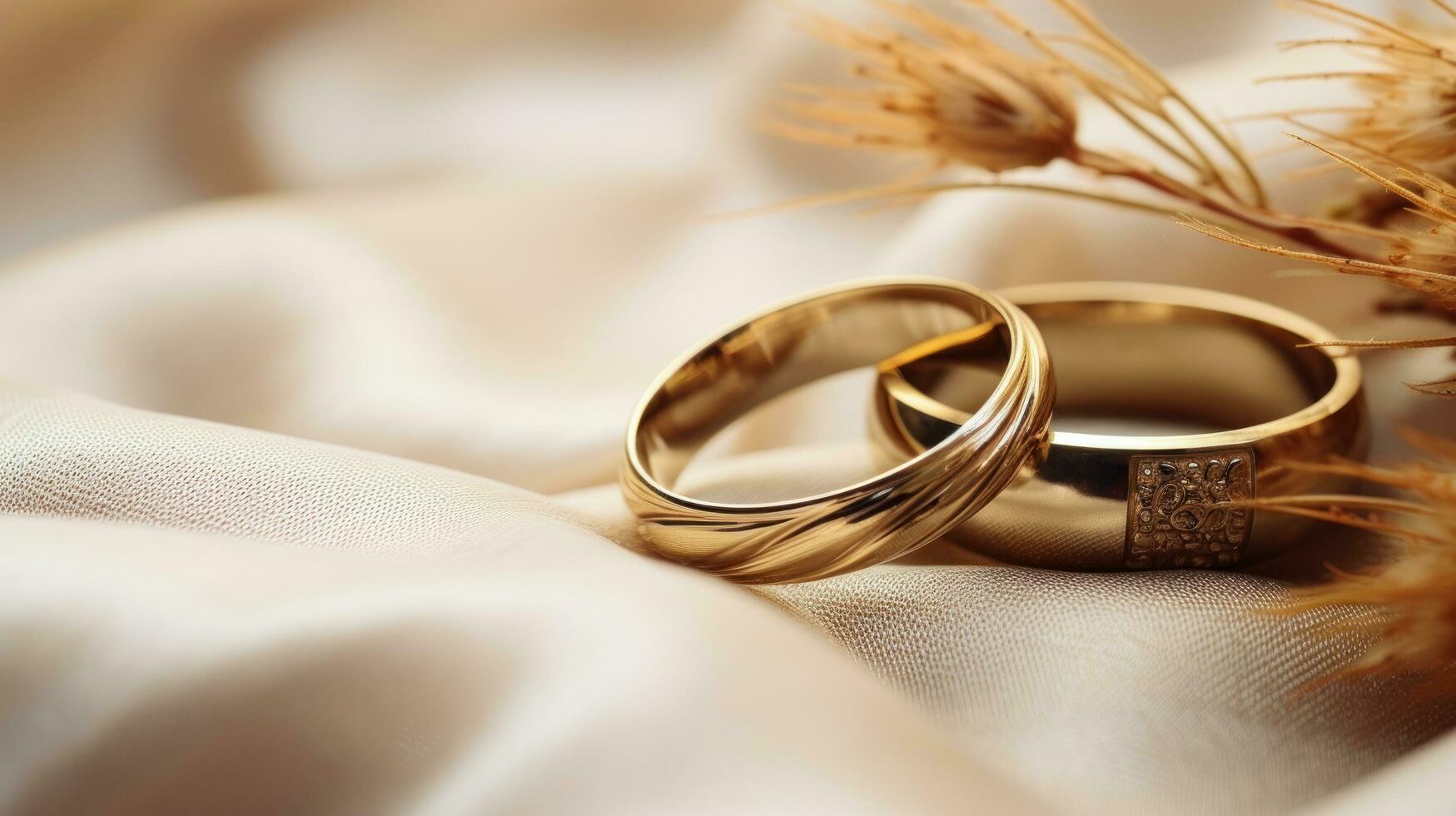wedding rings on romantic background photo