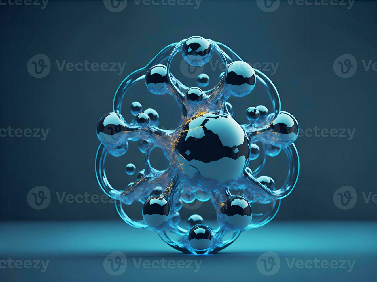 Science background with molecula and atom model. Abstract molecular structure. Generative AI photo