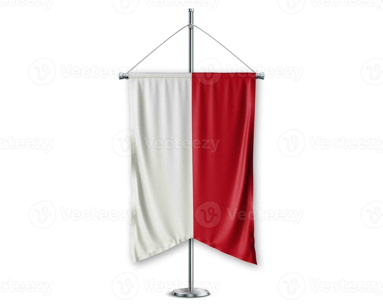 Indonesia up pennants 3D flags on pole stand support pedestal realistic set and white background. - Image photo