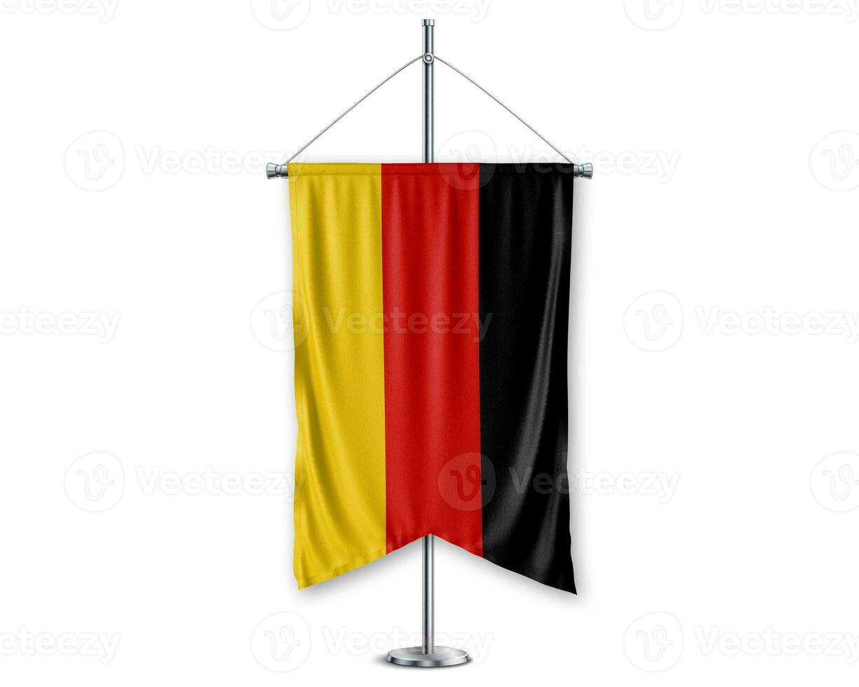 Germany  up pennants 3D flags on pole stand support pedestal realistic set and white background. - Image photo