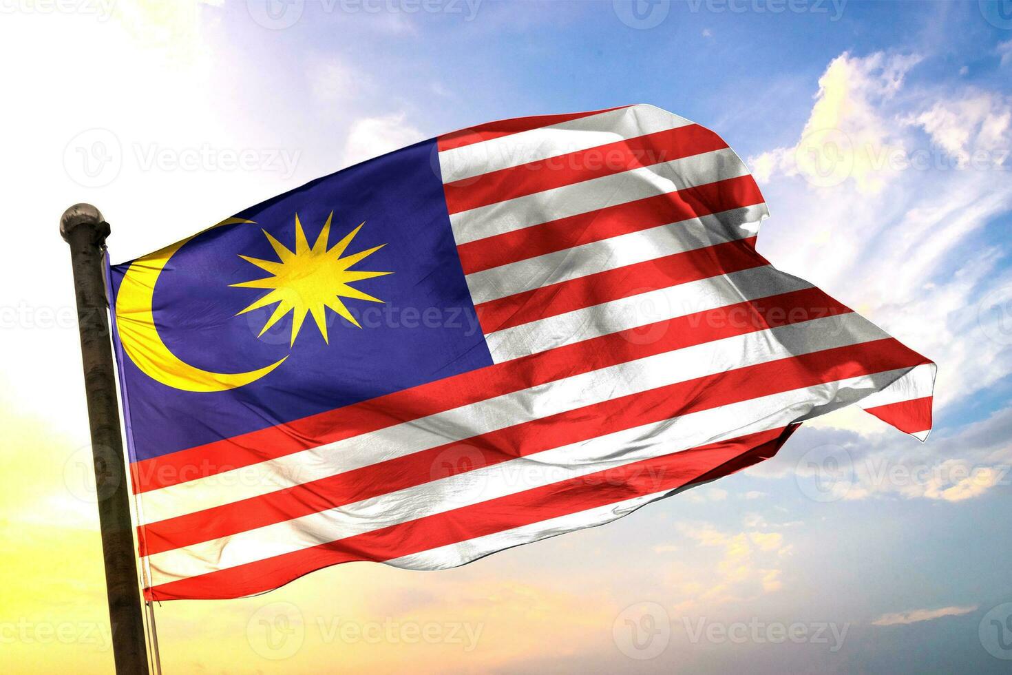 Malaysia 3D rendering flag waving isolated sky and cloud background photo
