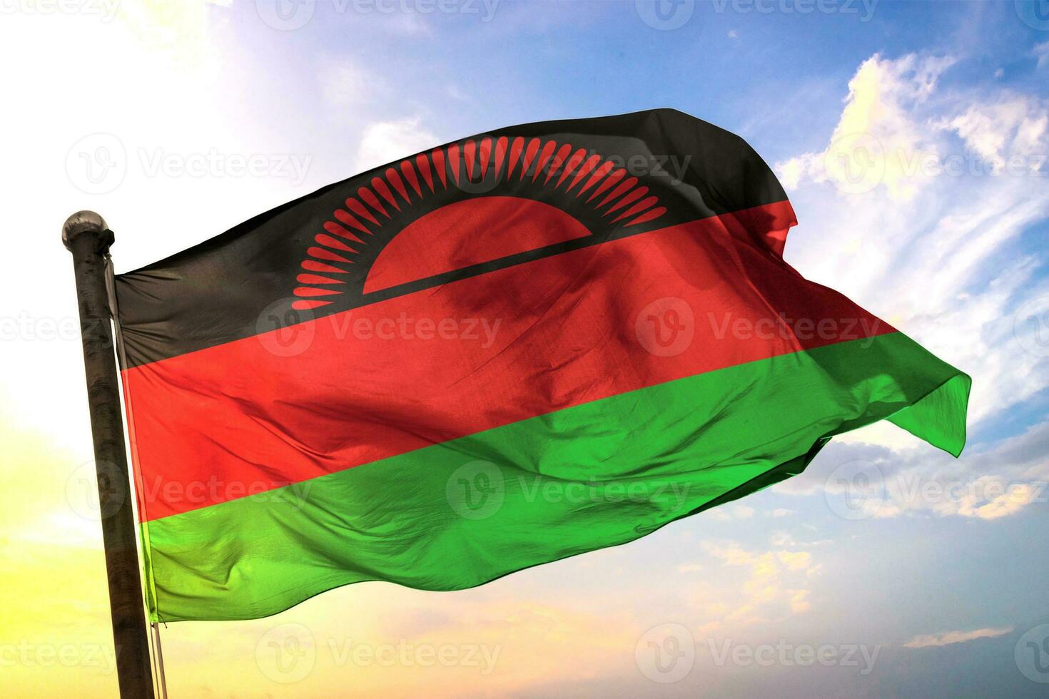 Malawi 3D rendering flag waving isolated sky and cloud background photo