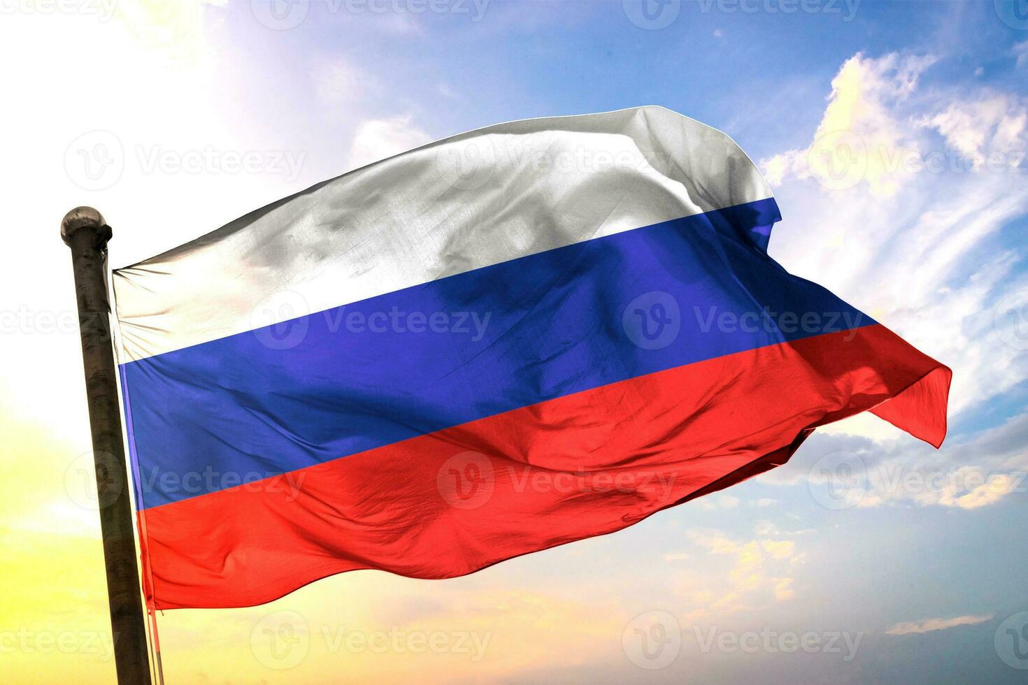 Russia flag waving cloudy sky background