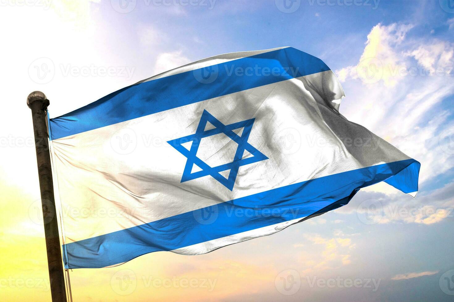 Israel 3D rendering flag waving isolated sky and cloud background photo