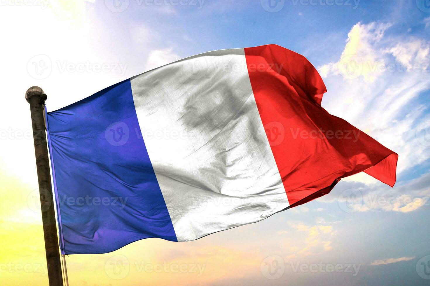France 3D rendering flag waving isolated sky and cloud background photo