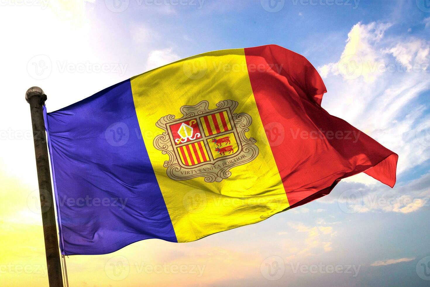 Andorra 3D rendering flag waving isolated sky and cloud background photo