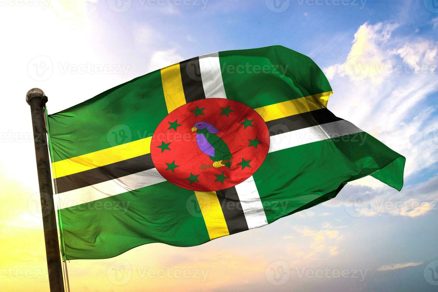File Dominica 3D rendering flag waving isolated sky and cloud background photo