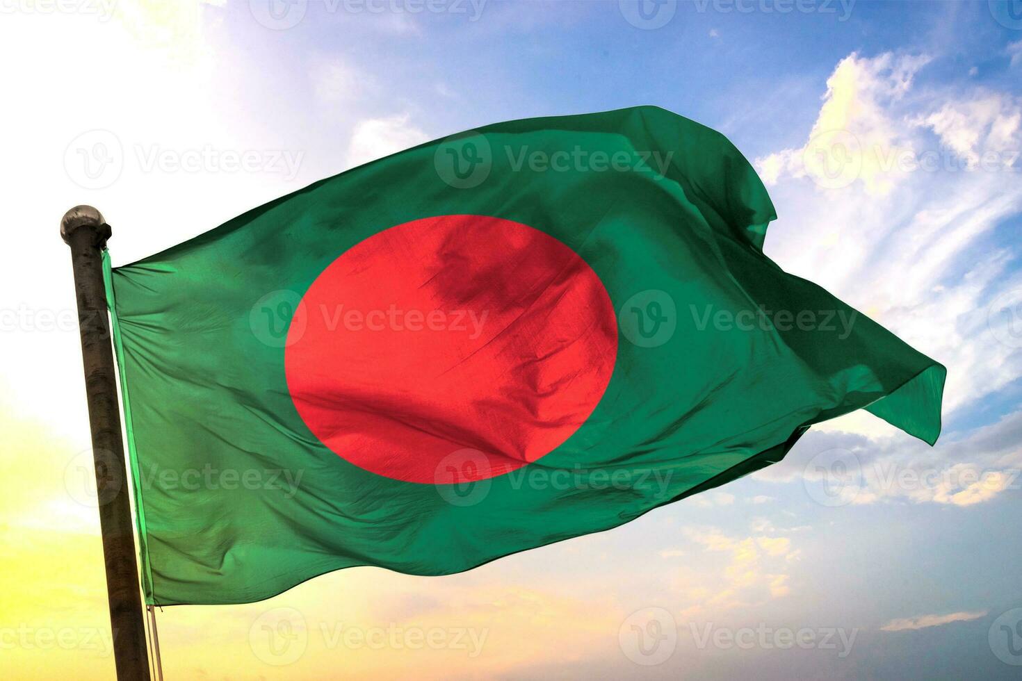 Bangladesh 3D rendering flag waving isolated sky and cloud background photo