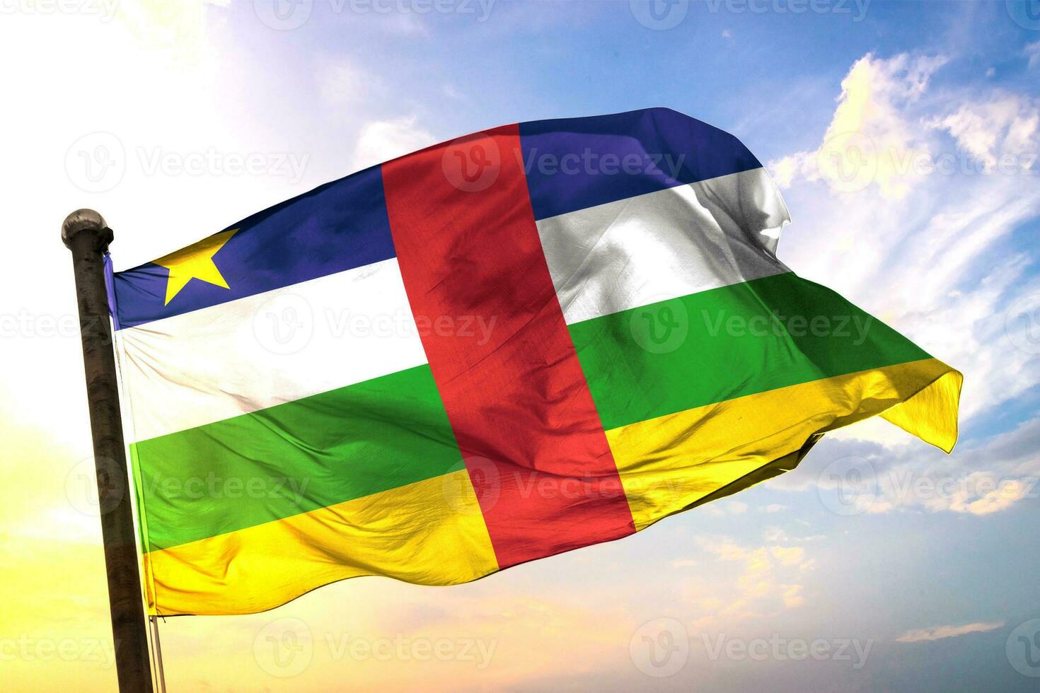 Central-African 3D rendering flag waving isolated sky and cloud background photo